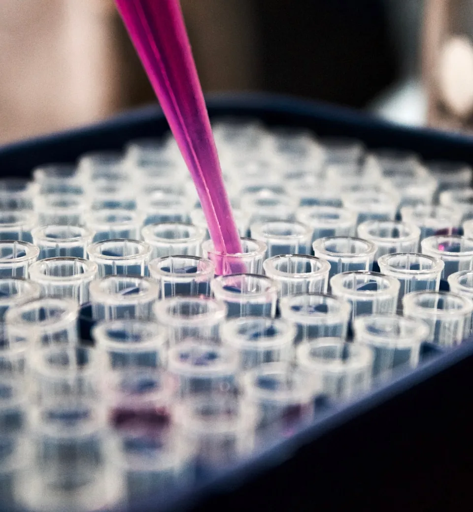 Research and Innovation — laboratory pipette dispensing into microplate wells